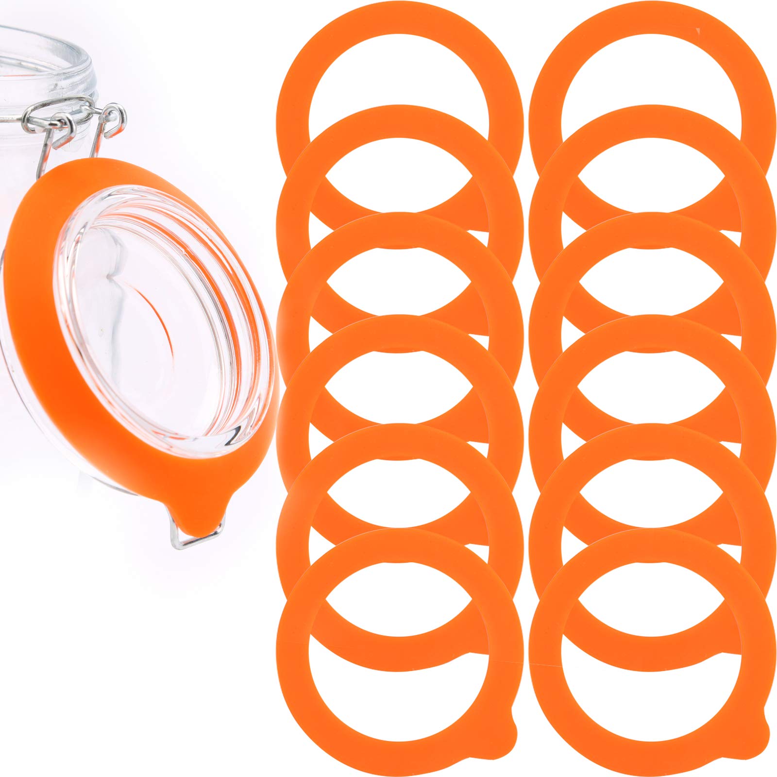 LUTER 12Pcs Silicone Jar Gaskets Replacement, Leak Proof Silicone Gasket Airtight Seals Rings for Mason Jar Lid, Regular Wide Mouth Glass Jars (Orange)
