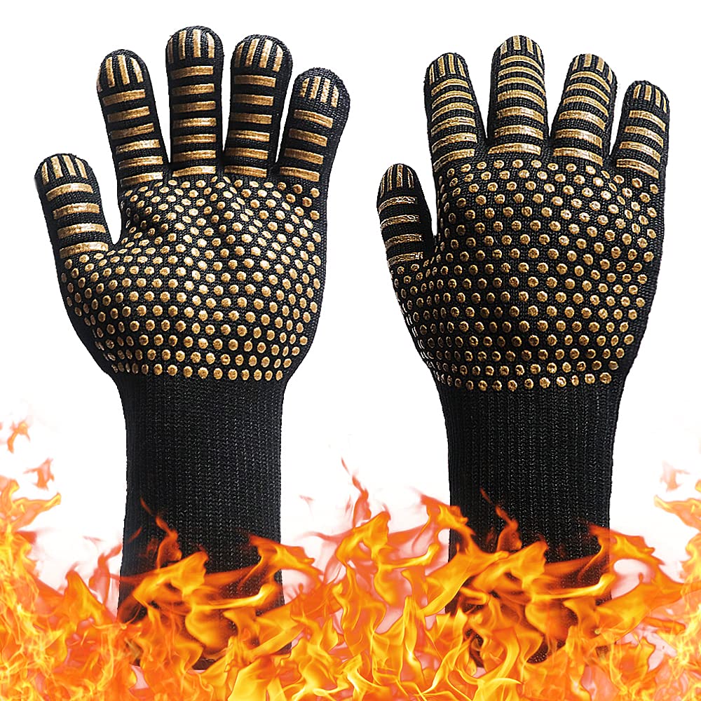 ZAPZEAL Grill Gloves BBQ Gloves Heat Resistant Up To 800 ℃, Oven Gloves For Grill Cooking Baking Novelty BBQ Accessories (#7 Gold, 1 Pair)