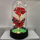 JZILU Forever Rose for Women Mom Wife,Mothers Day Forever Rose Gift Ideas,Galaxy Rose Flower Light Up in Glass Dome, Eternal Roses Birthday Butterfly Gifts for Women