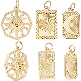 Beebeecraft 9Pcs 3 Style Moon and Sun Charms 18K Gold Plated Octagon Rectangle Pendants Dangle Charms with Jump Rings for DIY Necklaces Bracelets Jewelry Making