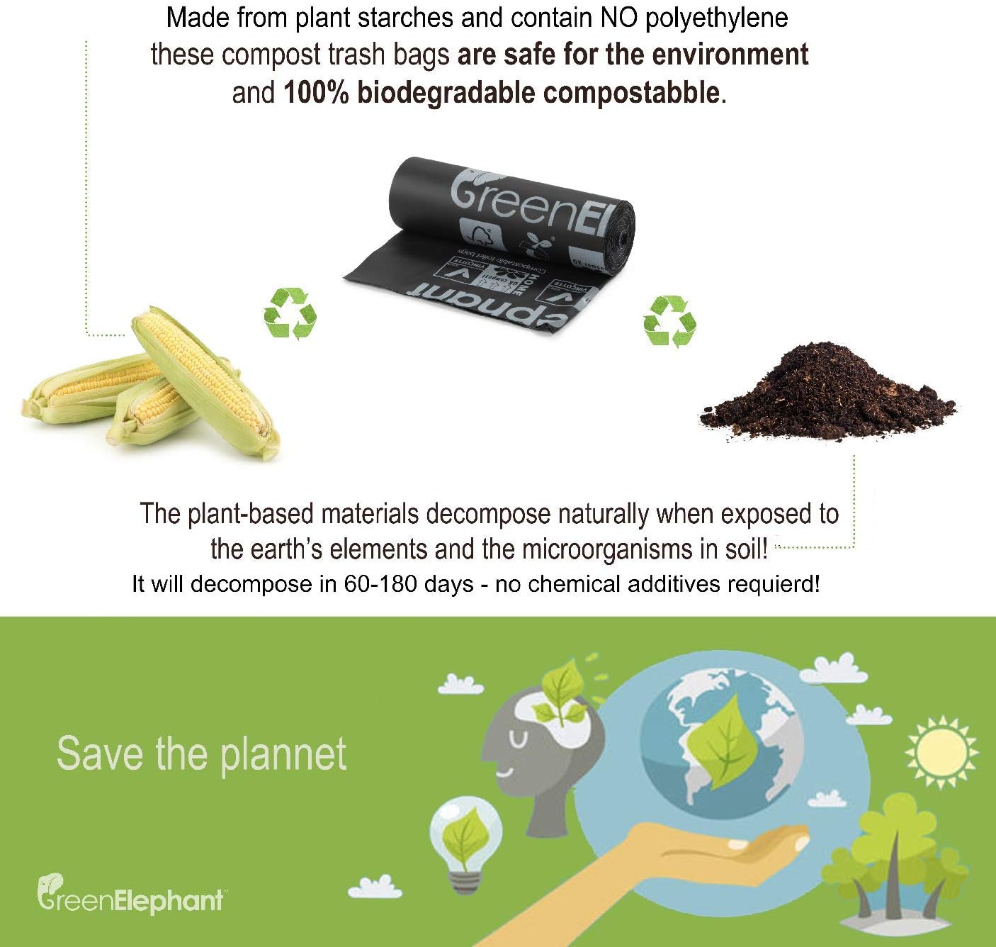 Portable Toilet Replacement Bags 100% Compostable Bags for Portable Toilet Chair,15 Count, ASTM D6400 and OK Compost Home Certified – by Green Elephant: Home Improvement