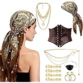 SVMVVGW 31pcs Pirate Costume Accessories Set for Women Captain Pirate Head Scarf Necklace Belt Accessories Cosplay Party