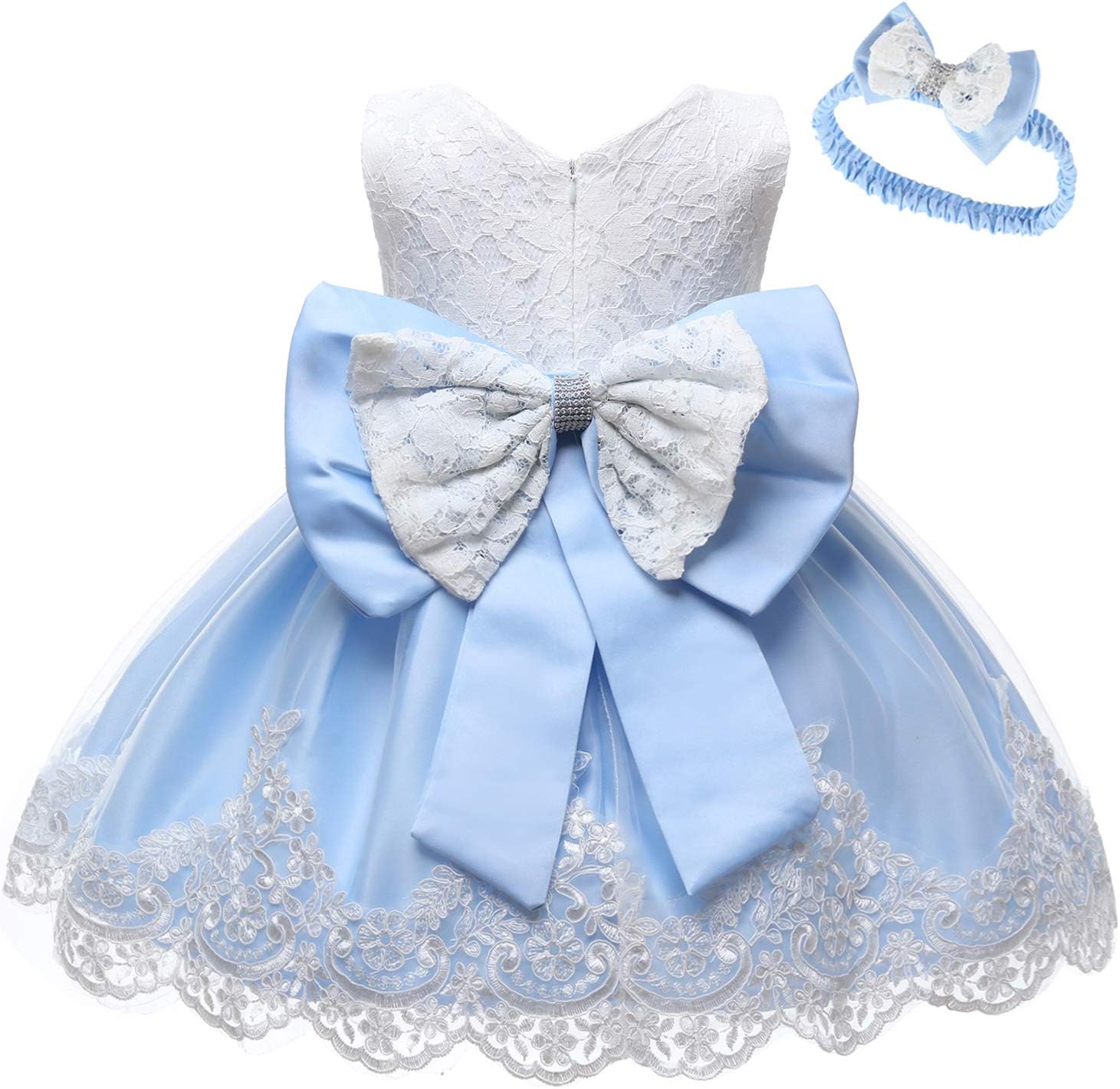 LZHBaby Girls Ruffle Lace Backless with Headwear,Bowknot Flower Dresses Pageant Party Wedding