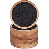 5 Pcs Best Wooden Coasters Non-Slip, Non-Stick, 4 Inches Black - Gtencemen Acacia Wood Coaster Set Absorbent Coasters for Drinks, Coffee Bar, Kinds of Cups, Rustic Farmhouse, Dining Room Table Decor