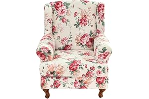 HAOYONG Wing Chair Slipcovers Stretch Wingback Chair Covers Printed 2 Pieces Wingback Armchair Slipcover Elastic Chair Slip Covers Washable Armchair Protector Cover for Living Room and Bedroom