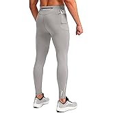 Pudolla Men's Thermal Running Tights with 3 Zipper Pockets Workout Compression Leggings Cycling Pants for Men Hiking Jogging
