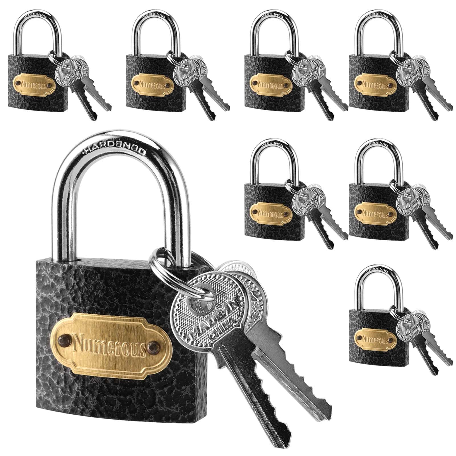 SEUNMUK 8 Pack 38mm Padlocks, Heavy Duty Copper Core Pad Lock with Key, High Security Small Outdoor Padlock for Toolbox, Doors, Shed, Warehouse, Cabinets, Black