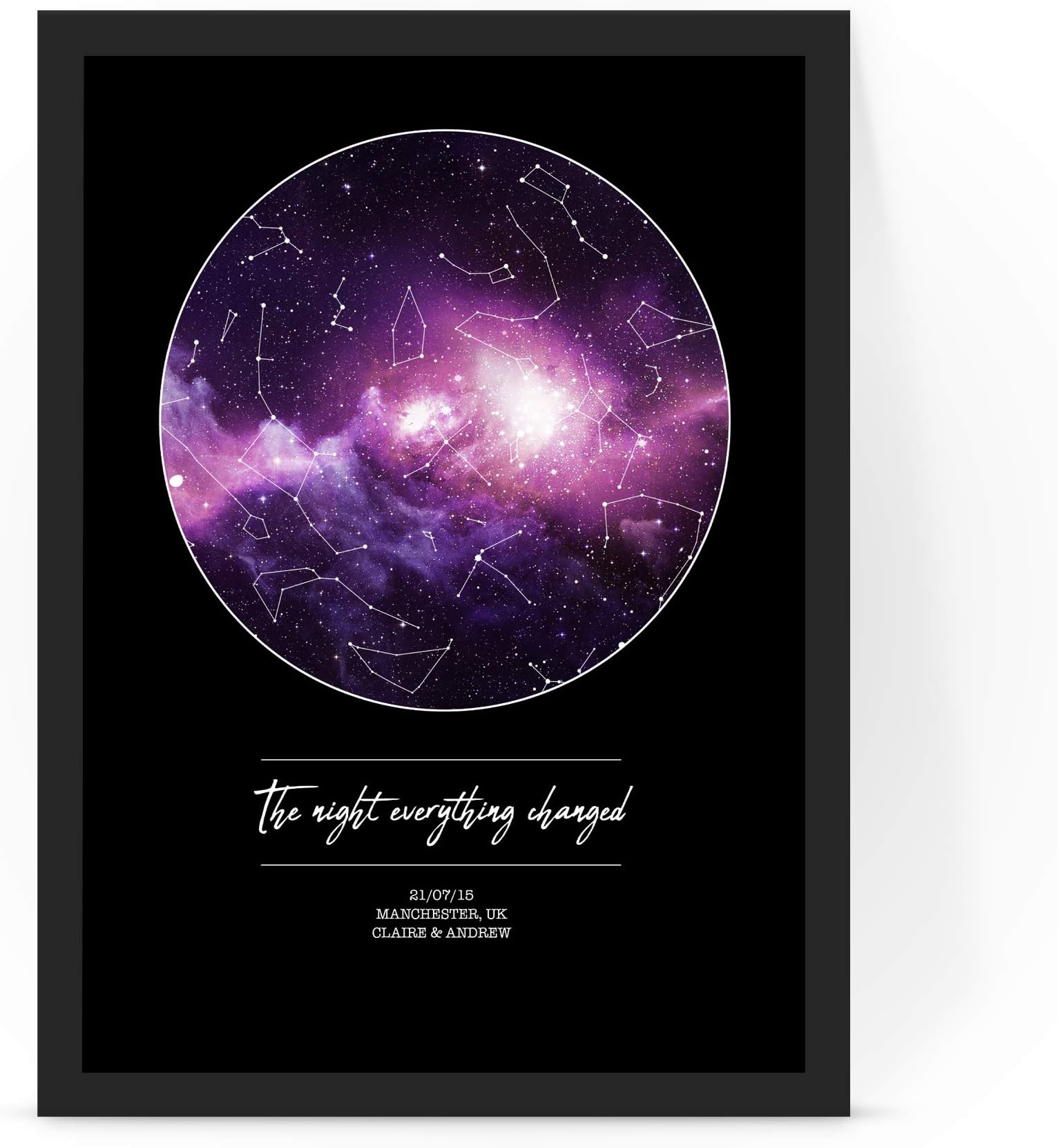 forefrontdesigns Personalised Star Map - Customised, The Night We Met, Stars on the Day You Were Born, Constellation Gifts, Name a Star Gift, Where We First Met - Unique Valentine’s Gift