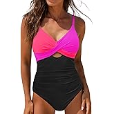 popvil One Piece Swimsuit Women 2025 Tummy Control High Waisted Bathing Suit V Neck Swimwear Cut Out Tie Back Swim Suits