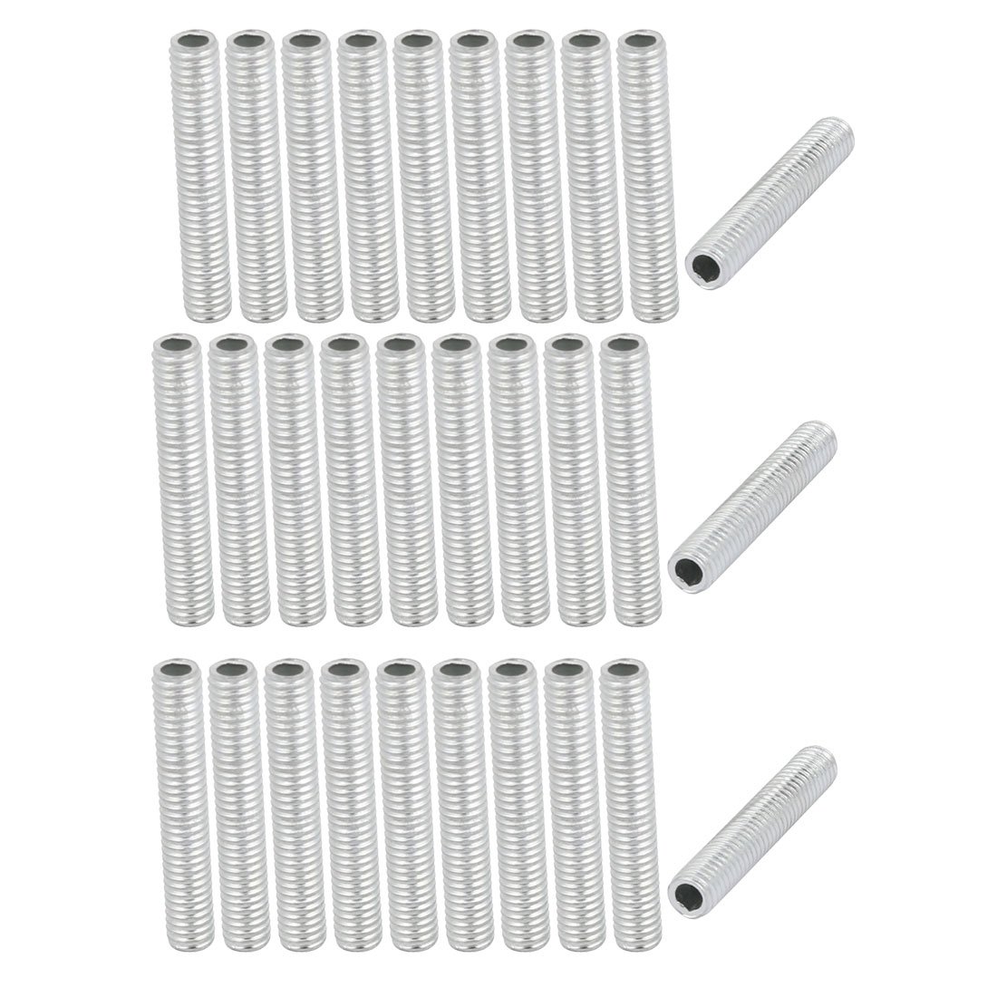 Sourcingmap Lamp Pipe Nipple, M6 Thread 35mm Length Hollow Lamps Repair Part Hardware for Lamp Lights, Zinc Plated Silver Tone, Pack of 30