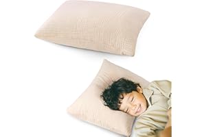 Pro Goleem Toddler Pillow with Muslin Cotton Pillowcase, 13x18 Soft Toddler Pillows for Sleeping Kids Pillow Child Pillow Machine Washable Perfect for Bed, Toddler Cot and Travel, Beige