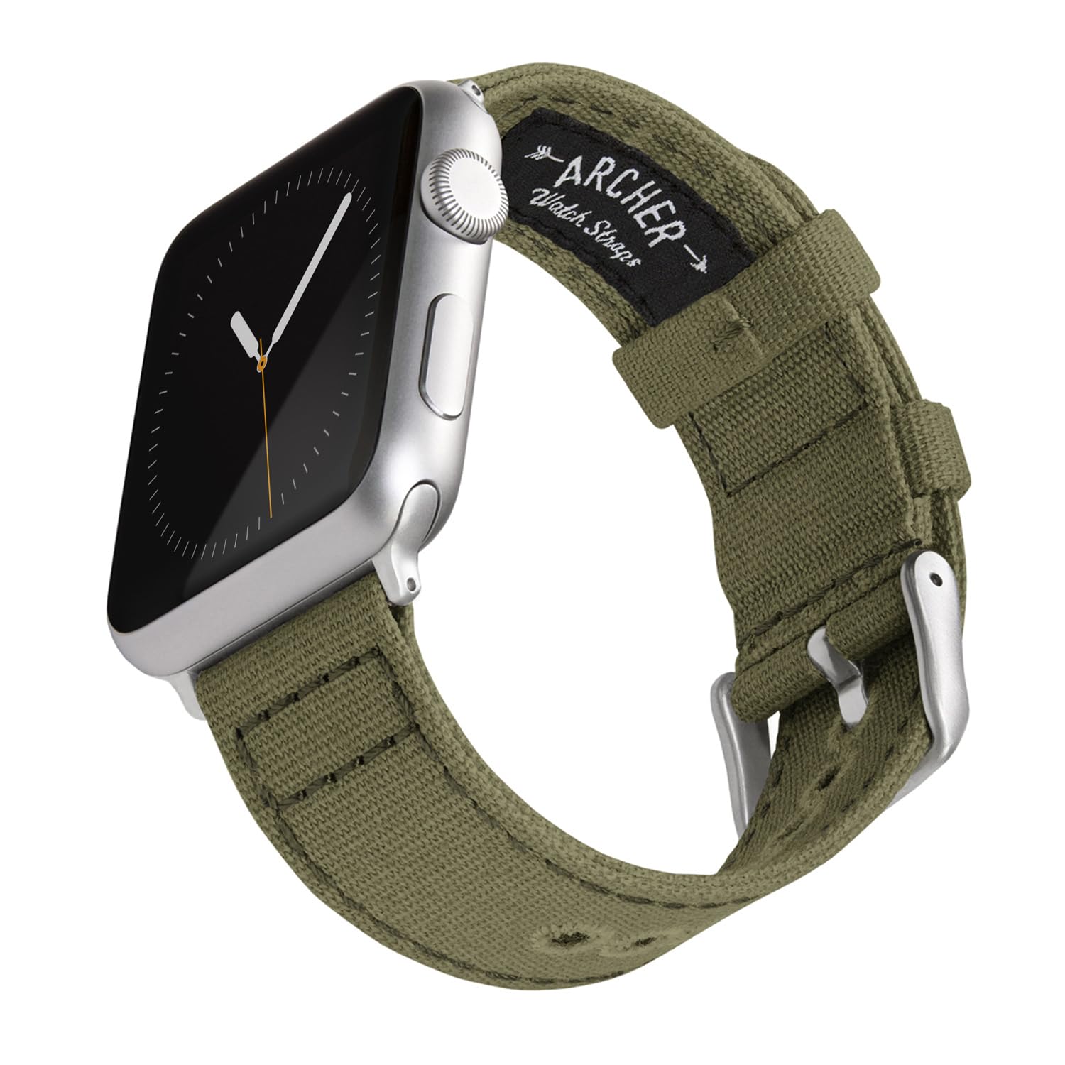 Archer Watch Straps - Canvas Straps for Apple Watch (Faded Olive, Silver, 44/45/46/49mm)