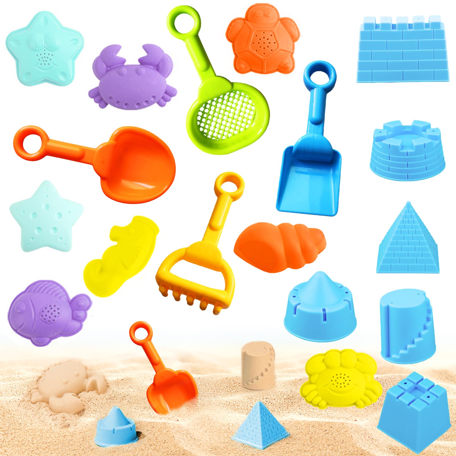 Winuoyang Beach Toys Set for Kids, 18Pcs Sand Pit Toys Play Sand Toy for Toddlers Outdoor Fun Tools for Kids Girls Boys Summer Beach Games