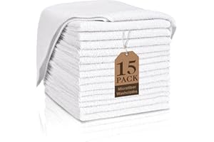 TEAWOO White Washcloths 15 Pack, Highly Absorbent & Quick Drying Face Towels, Premium Quality Soft Bath Towels, Multipurpose Microfiber Wash Cloths, 12x12 inches