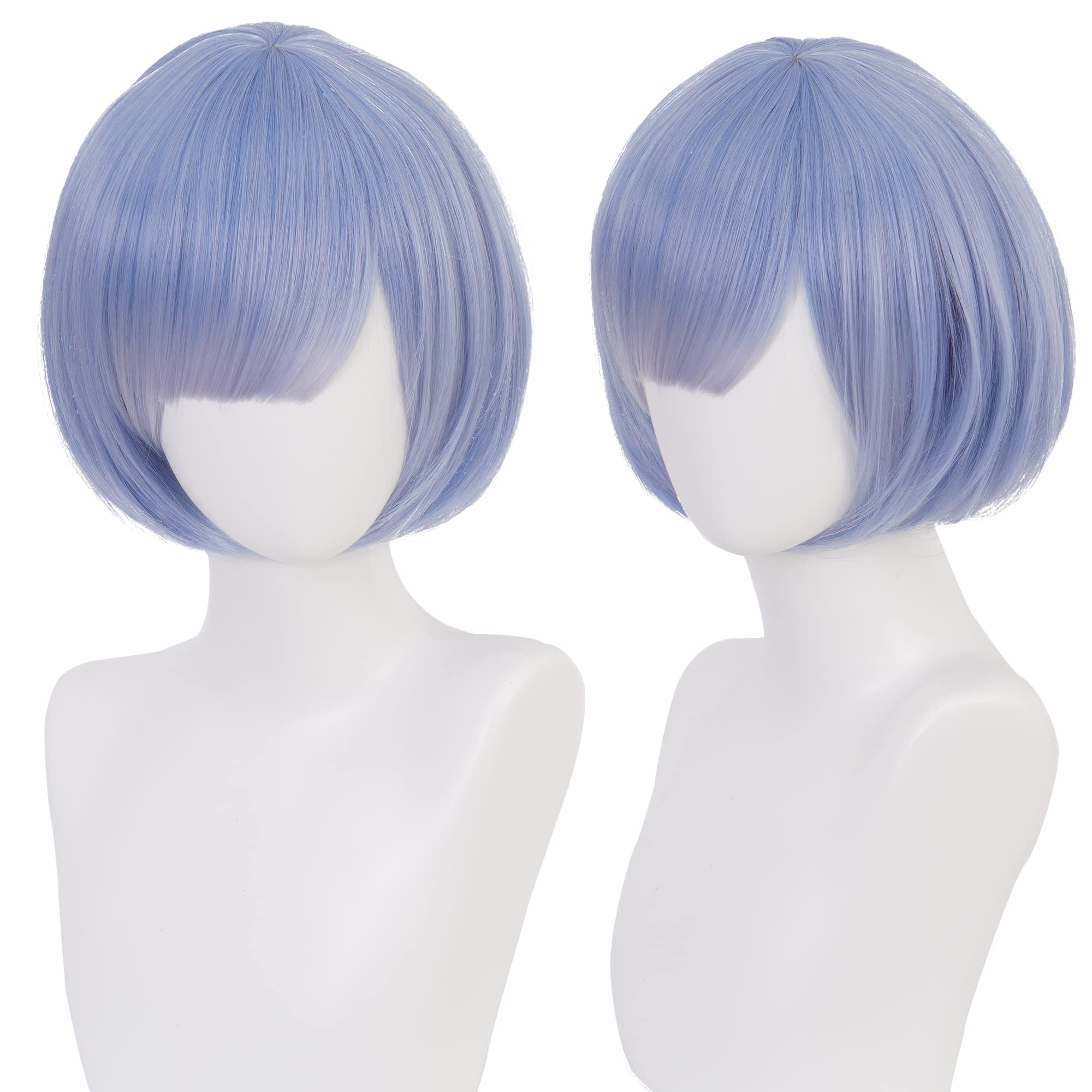 Unisex Pale Blue Short Cosplay Wig with Bangs Straight Heat Resistant Synthetic Hairs Perfect for Men Women Halloween Cos Anime Party โ image 1
