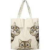 Dlzdn Cat Canvas Tote Bag For Women Aesthetic Cute Cat Tote Bag Shopping Grocery Bag Beach Bag Gifts for Women Teacher Bag Reusable Grocery Bag