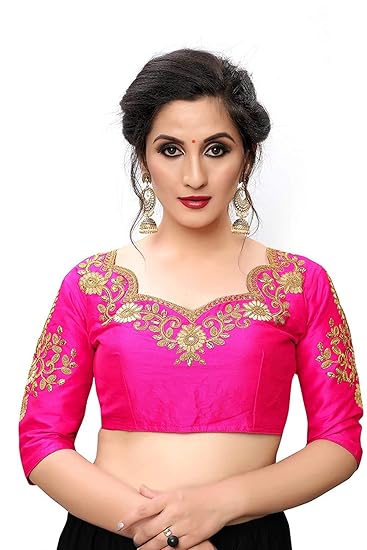 Women's Multicolor Cold Shoulder Side Zipper Flower Embroidery Silk Readymade Saree Blouse For Lehenga Choli