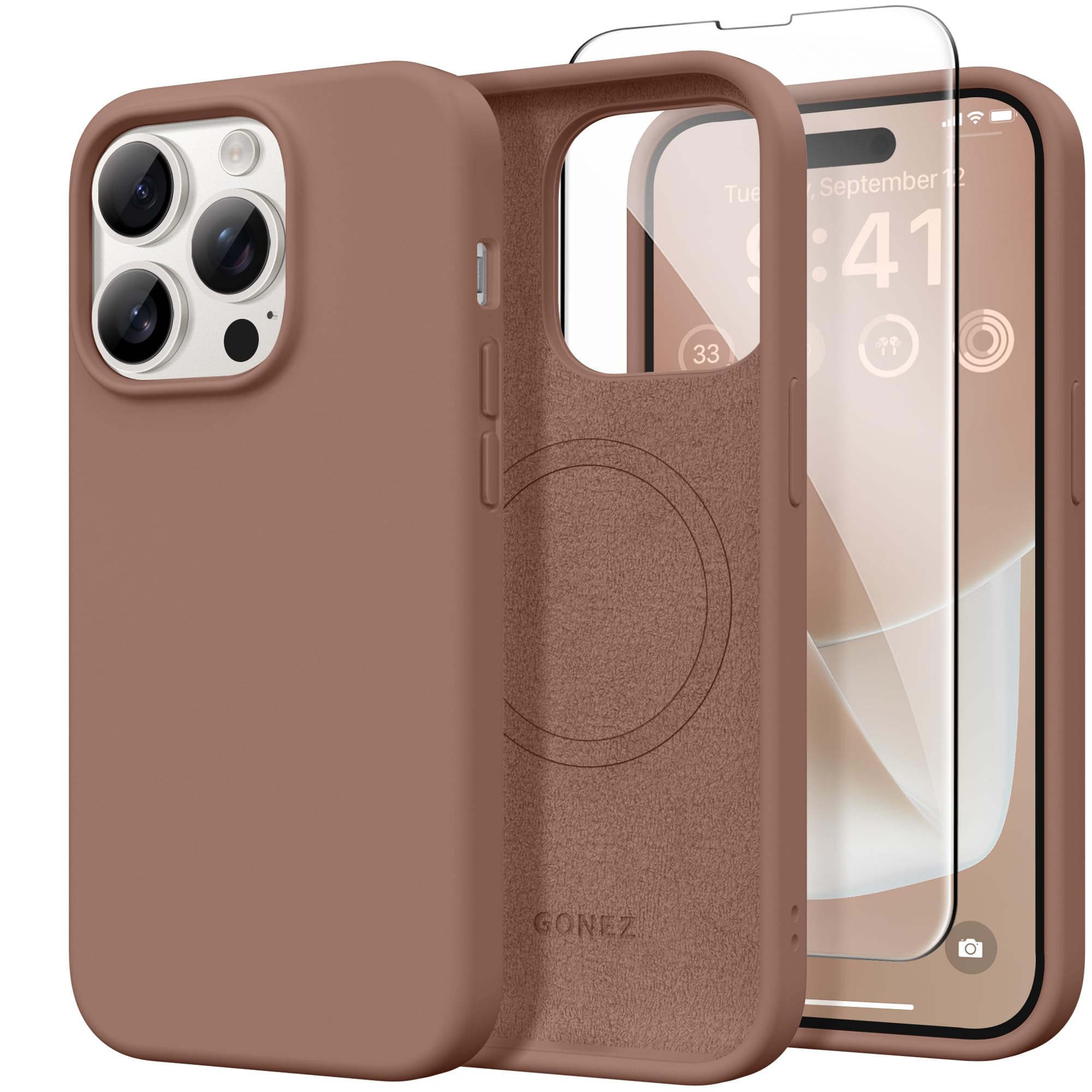 GONEZ Magnetic for iPhone 13/14 Case, Silicone Holster Brown