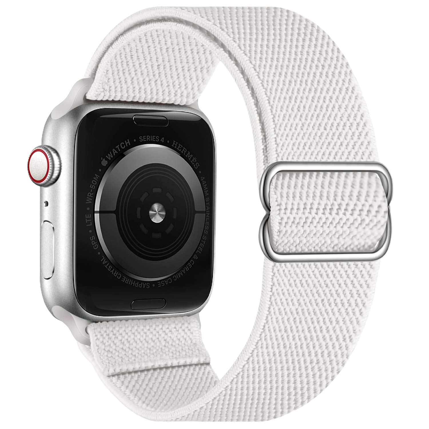 OXWALLEN XL Stretch Solo Loop Band Compatible with Apple Watch Series 11/10/9/8/7/6/5/4 SE 3/2/1 42mm 41mm 40mm 38mm, Adjustable Stretchy Elastic Nylon Braided Sport Strap for iWatch Women Men, White — image 1