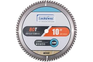 Luckyway 10 Inch Miter/Table Saw Blades 80T Ultra Finish Wood Cutting with 5/8 Inch Arbor TCT Circular Saw Blade for Cutting Wood