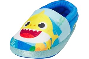 Nickelodeon Toddler Boys' and Girls’ Baby Shark Slippers - Plush Fuzzy Slippers, Non-Skid Sole (5-12 Toddler/Kid)