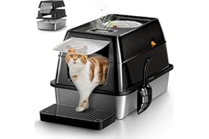 Eosarcu XL Stainless Steel Cat Litter Box with Lid, Extra Large Enclosed Litter Box for Big Cats, High Sided Metal Litter Pan with Removable Lid& Scoop, Odor Free, Easy Cleaning, Anti-Urine Leakage