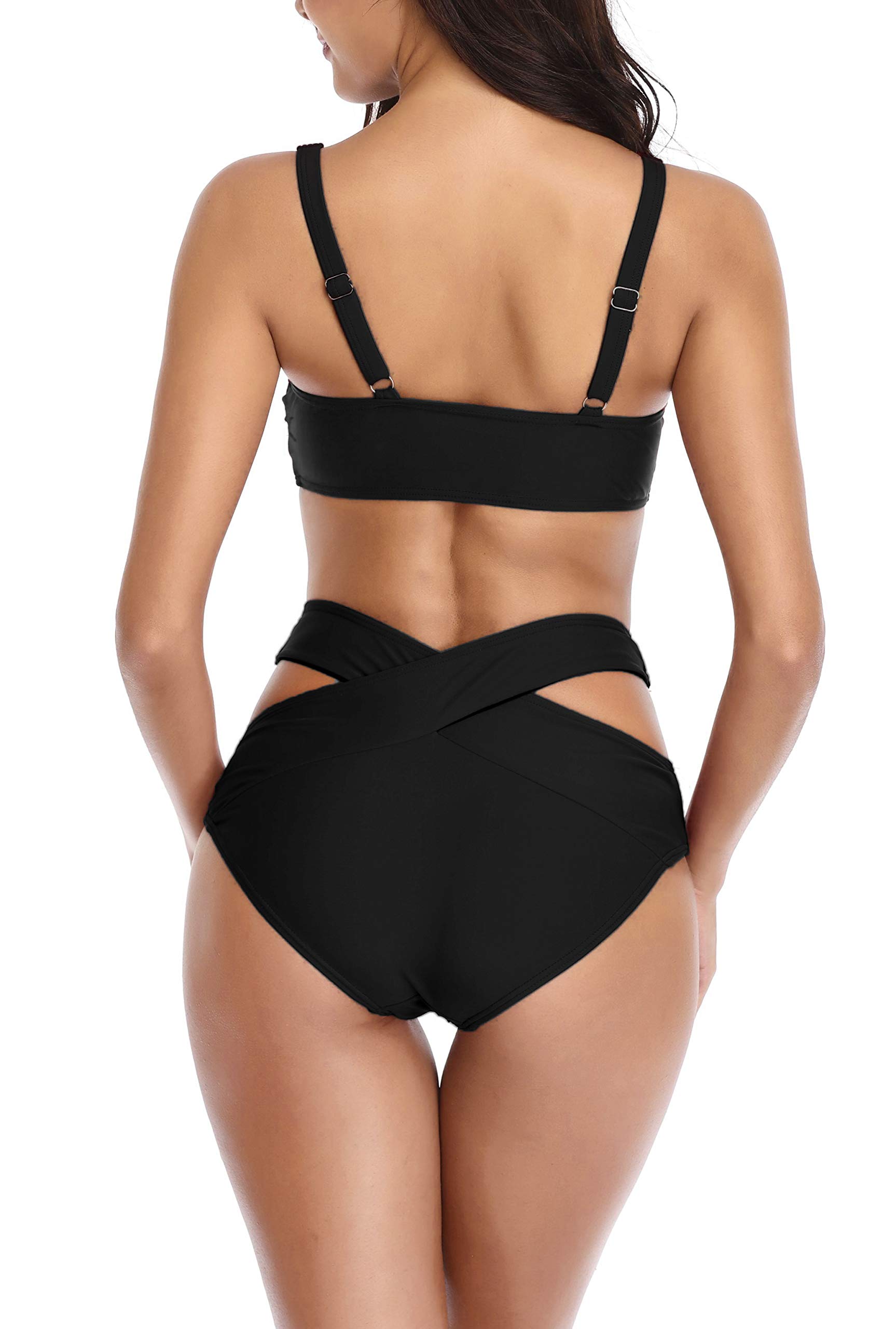Yong Dong Women Sexy Bandage High Waist Bikini Set Padded Push Up Tie Knot Swimsuit Bathing Suit Black M