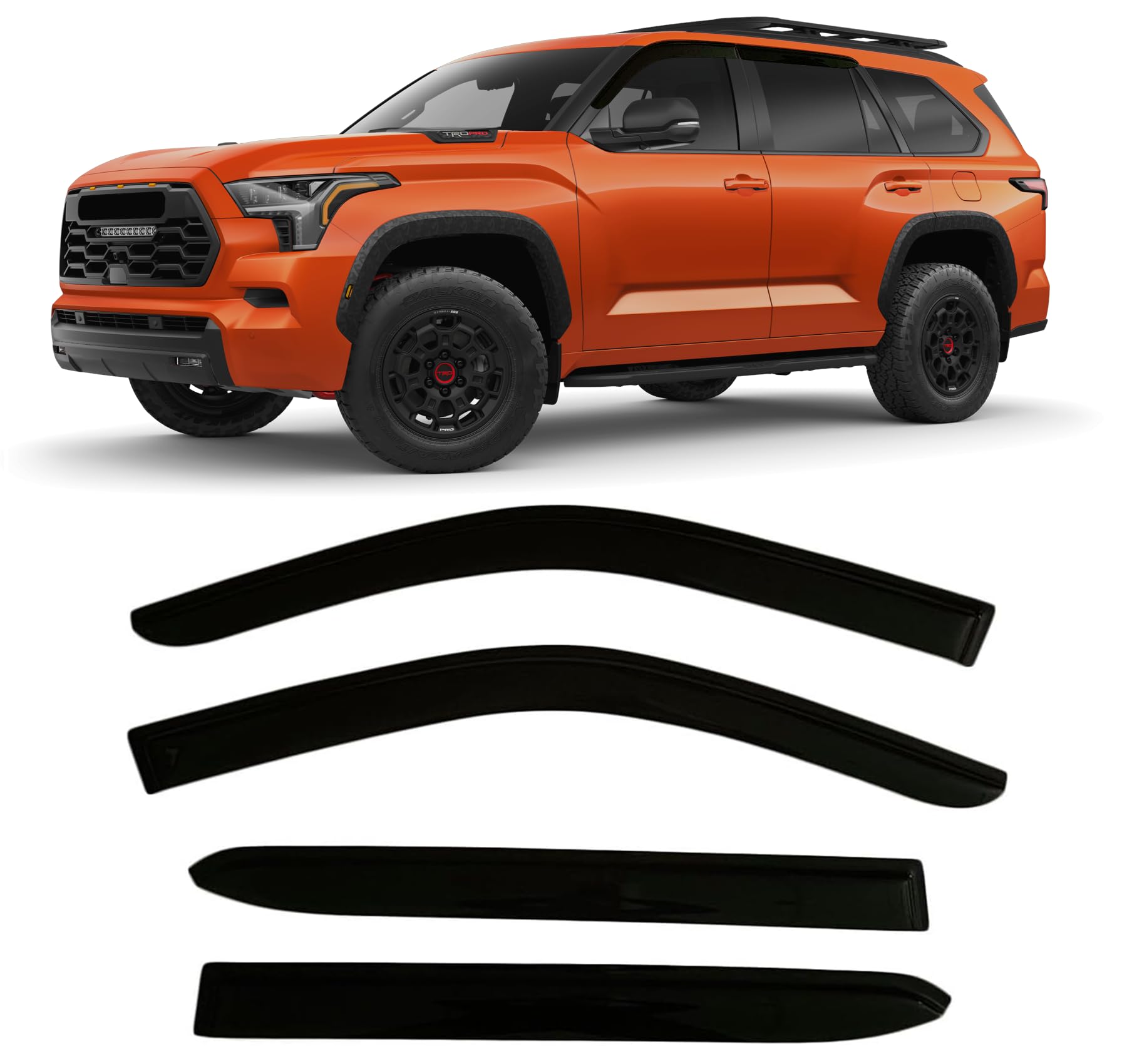 Photo 1 of 2023-2026 Tape-On Rain Guards for Toyota Sequoia Side Window Visor Deflectors Extra Thick Tinted Vent Shade Protectors 2024 2025