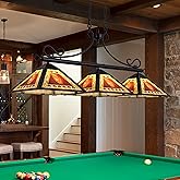TOCHIC Vintage Pool Table Light, 3-Light Rustic Billiards Light Fixtures with Tiffany Style Leaf Shade for 7, 8, 9 ft Tables,