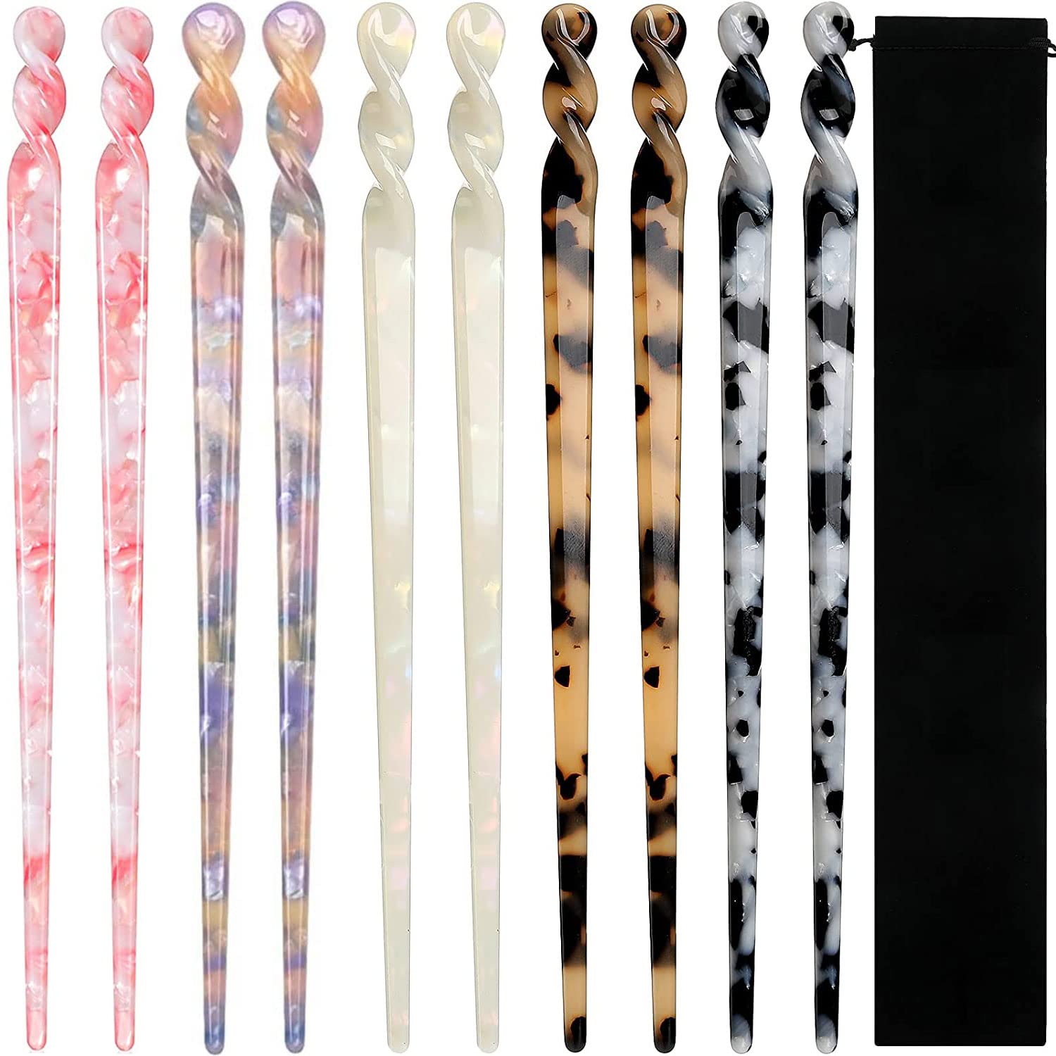 Photo 1 of 10 Pieces Acetate Hair Sticks Leopard Print Hair Pins, Tortoise Shell Hairpin Vintage Hair Chopsticks Retro Hairpins Disk, Hair Accessories for Women Girls (Vintage)