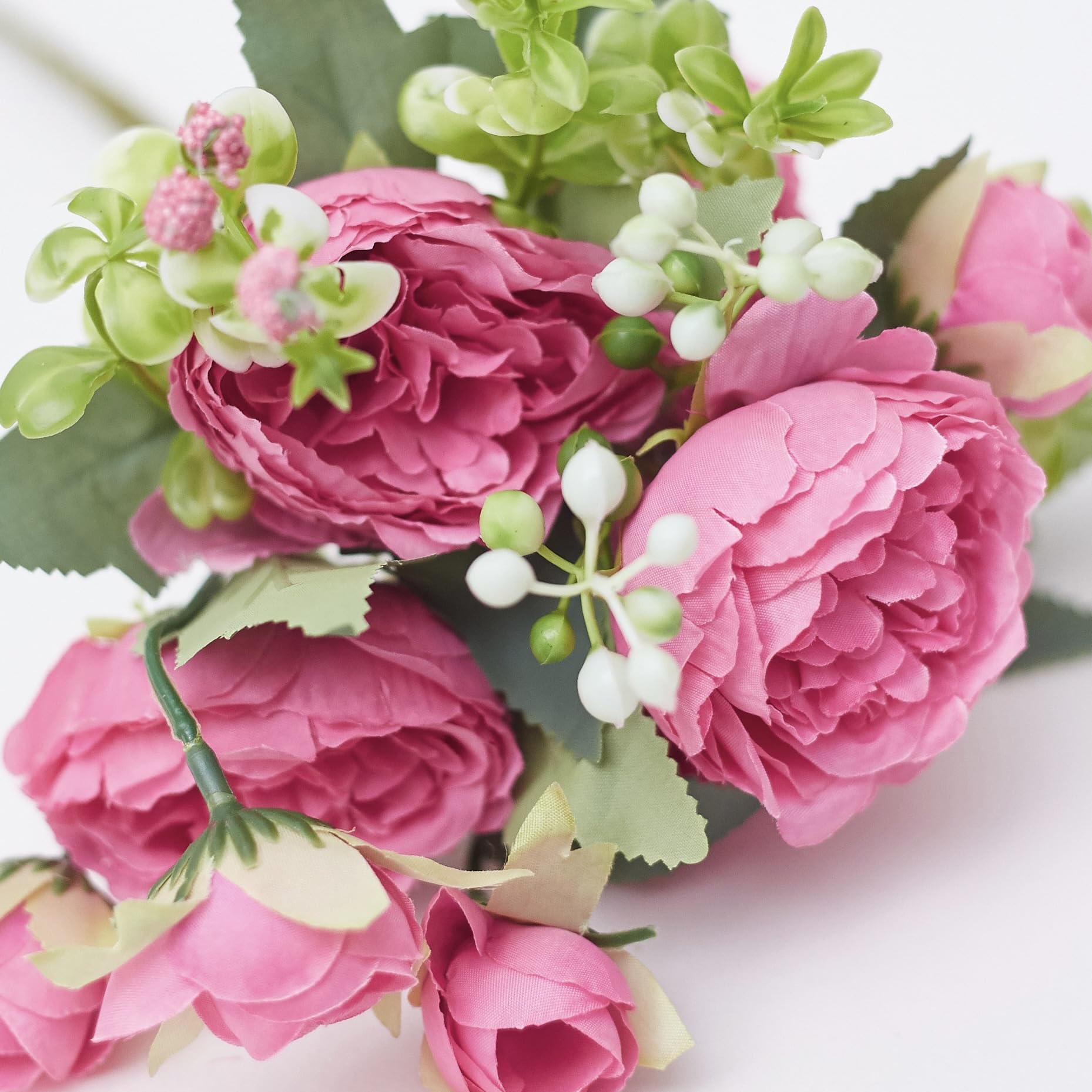 The Baked Studio - Silk Peony and Tea Rose Artificial Bouquet 9 Heads Realistic Fake Plant for DIY Craft Cake Living Room Home Wedding Decoration (PRETTY ROSE) — image 1