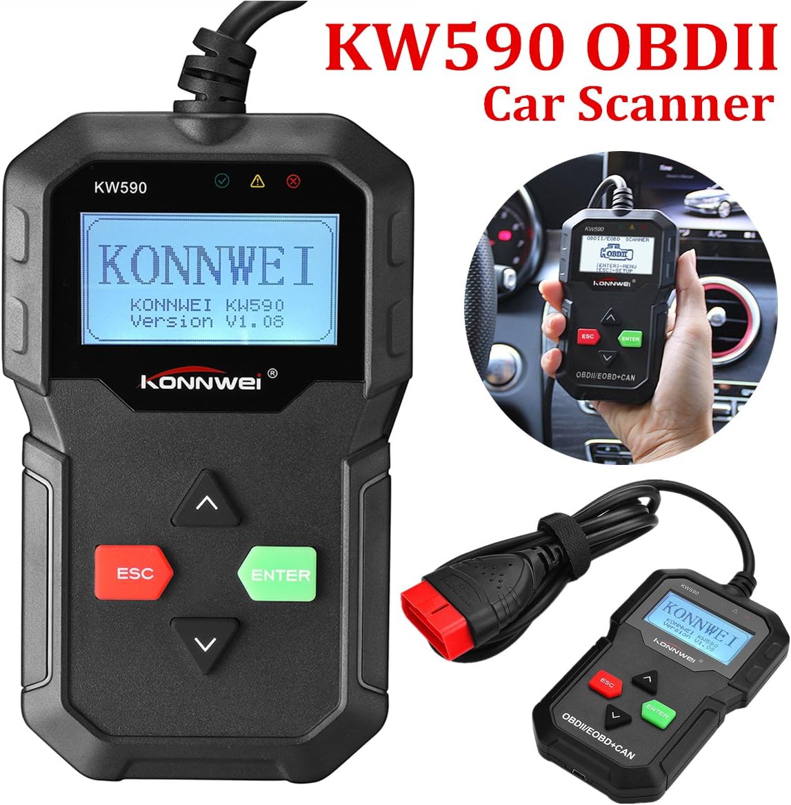 Automotive Diagnostics，GLISTENY OBD2 Car Engine Diagnostics Code Reader, Car Engine Fault Code Reader Car Scanner For 1996 and Newer OBDII Compliant Vehicles for car, truck,SUV,12V Light Duty Vehicle