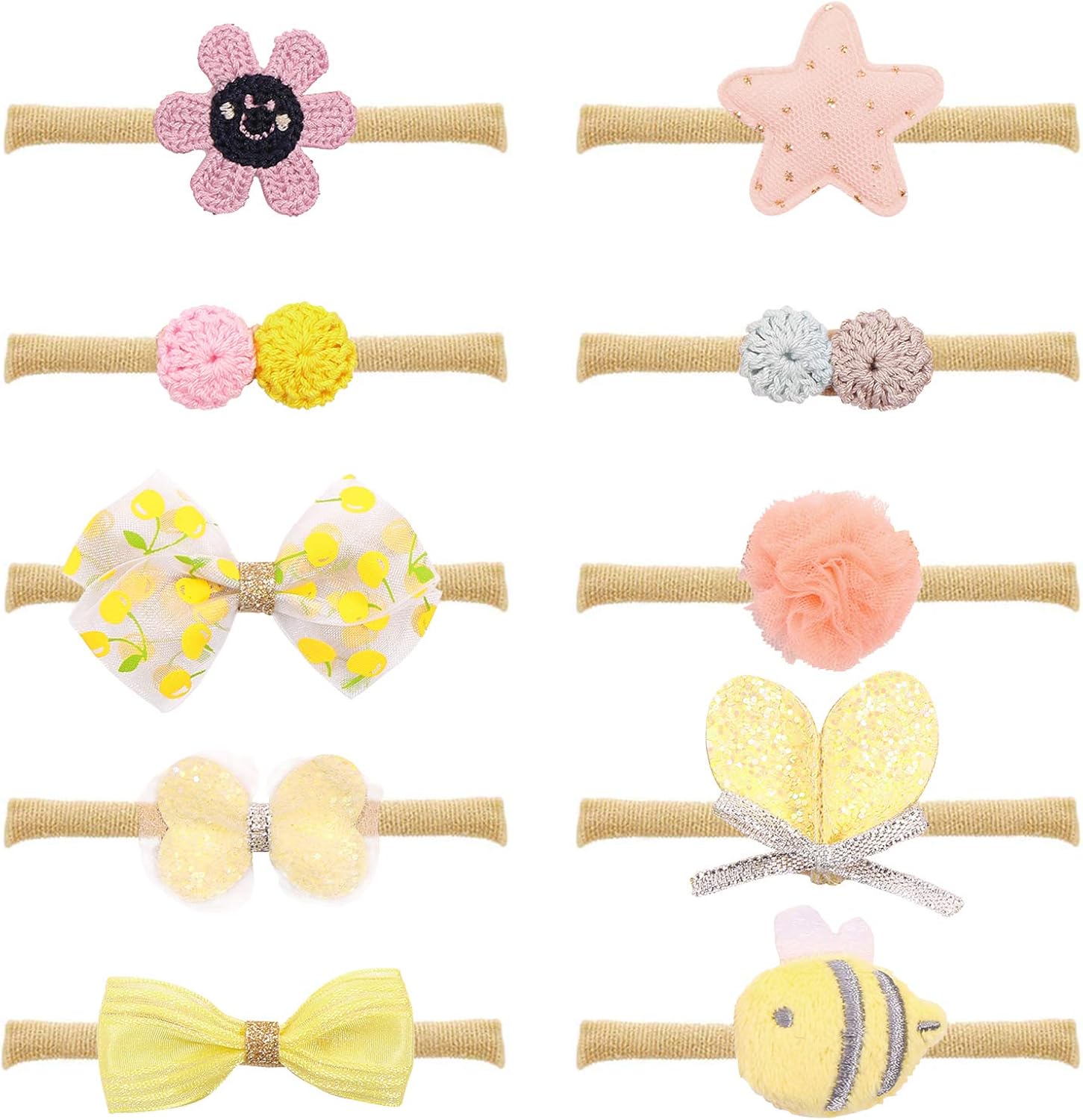 Baby Girl Headbands and Bows, Newborn Infant Toddler Hair Accessories,10-Pack Different Styles, Stretchy, Soft and Gentle