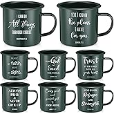 Yiyiring 8 Pcs Christian Enamel Mugs 16oz Religious Inspirational Christmas Coffee Mugs with Bible Verse Christian Drinking Cups with Scripture Xmas Gifts for Men Women Church(Dark Green,English)