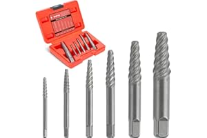 BORNPYE Spiral Screw Extractor Set, 37# CR-MO Easy Out Stripped Bolt Remover and Extractor Kit, Ez Out Broken Screw Reverse Drill Bit Extractor, Speed Out Damaged Small, Tiny, Micro Screw 6 Pieces