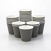 Restaurantware Ripple Wall Coffee Cups 25 Count 8 Ounce Insulated Gray Paper Cups, Rolled Rim Spill-Resistant Disposable Paper Non-Slip for Coffee, Beverages