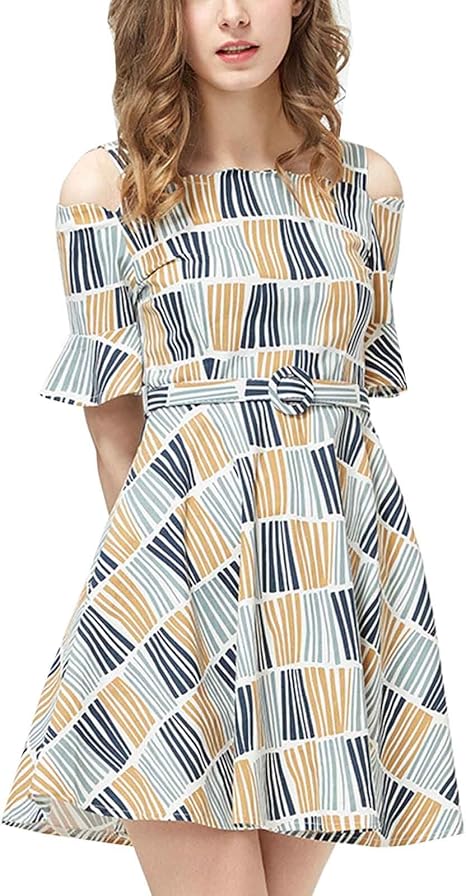 Amazon Co Jp Mfrannie イタリア風春夏 フリル半袖 チェック デコルテ チェックワンピース プリントドレス チェック Xl 服 ファッション小物