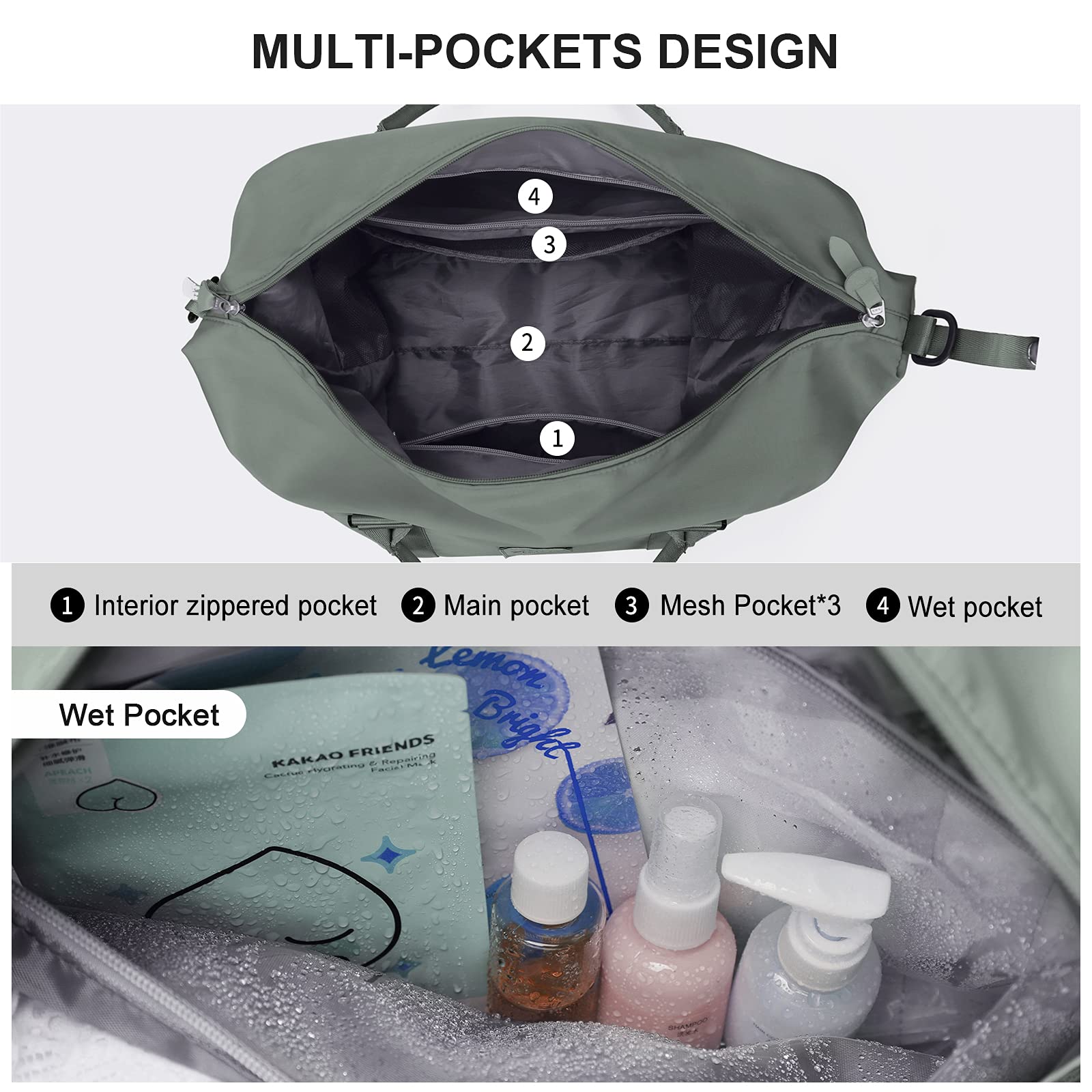 Travel Bag Women's Sports Bag Hand Luggage Bag Weekender Bag Swimming Bag Waterproof Travel Bag Duffle Bag Fitness Bag Training Bag Women for Travel Gym Green, olive green, Fashionable