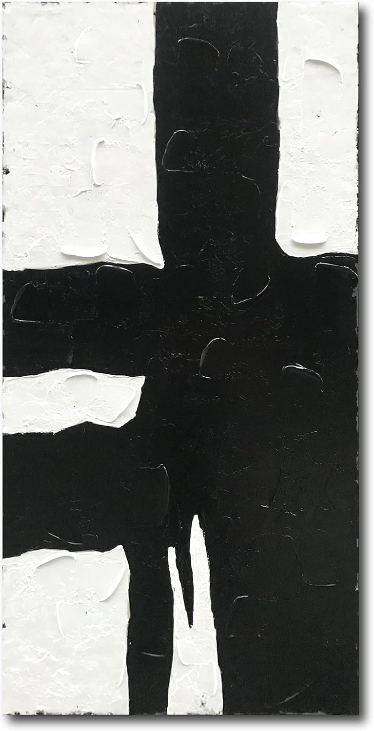 Paintings - NANKAI Art Paintings Abstract Black And White Vertical Wall Art for Contemporary Living Room Large Minimalist Wall Art 48x24 inch Modern Oil Painting Art for Home Walls