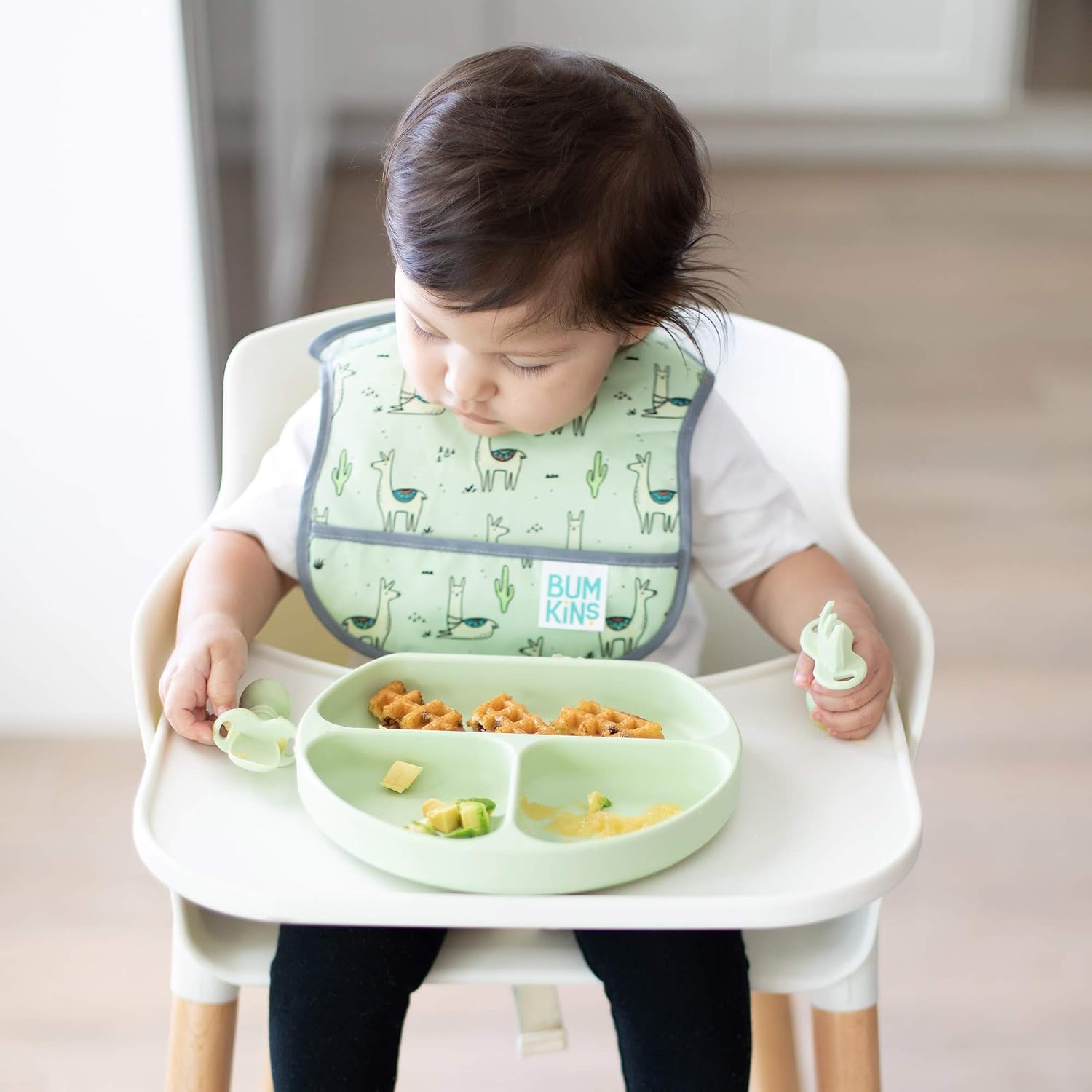 Bumkins Silicone Grip Dish, Suction Plate, Divided Plate, Baby Toddler Plate, BPA Free, Microwave Dishwasher Safe - Sage Green - Image 3