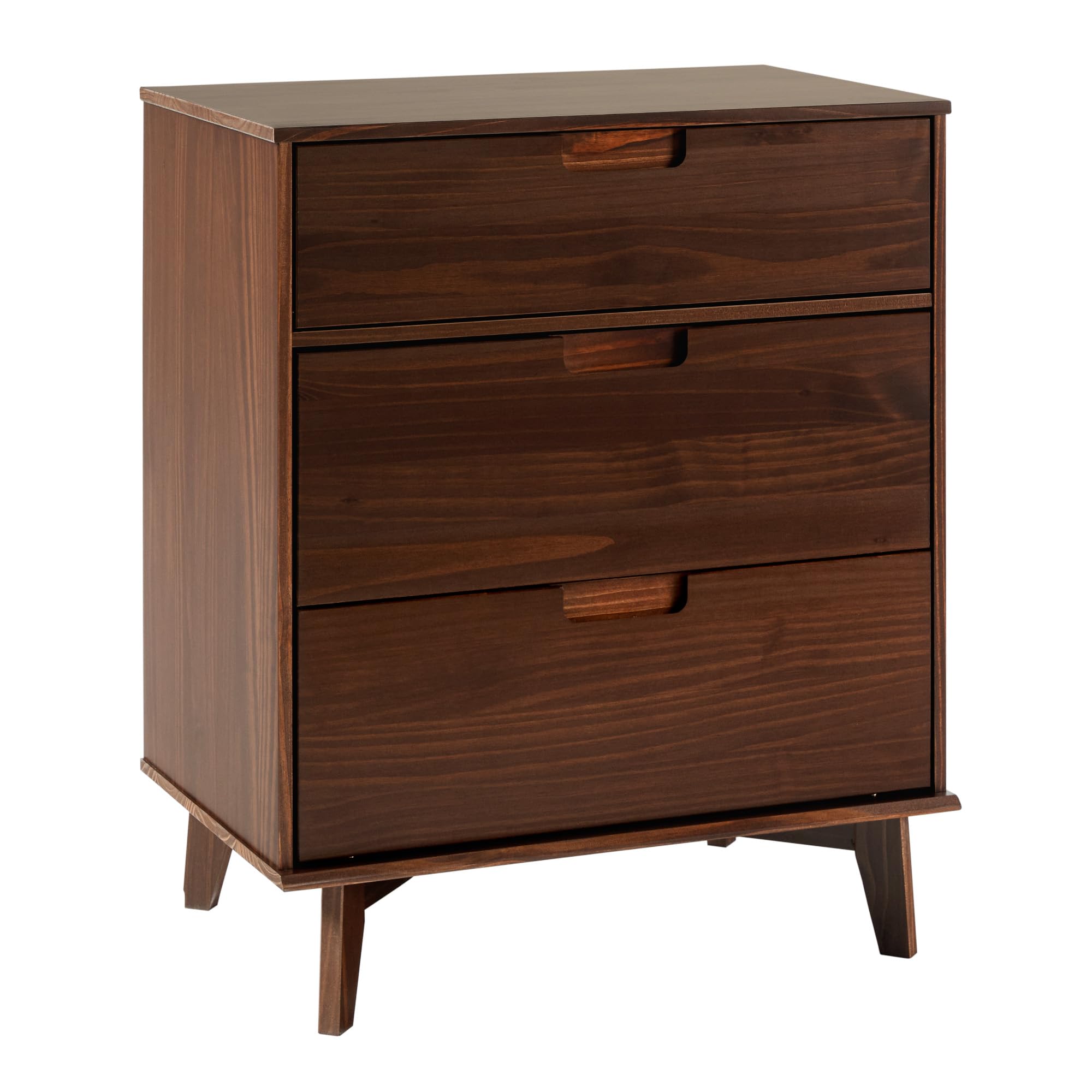 Photo 1 of Walker Edison Sloane 3-Drawer Groove Handle Solid Pine Wood Dresser, 36 Inch, Walnut