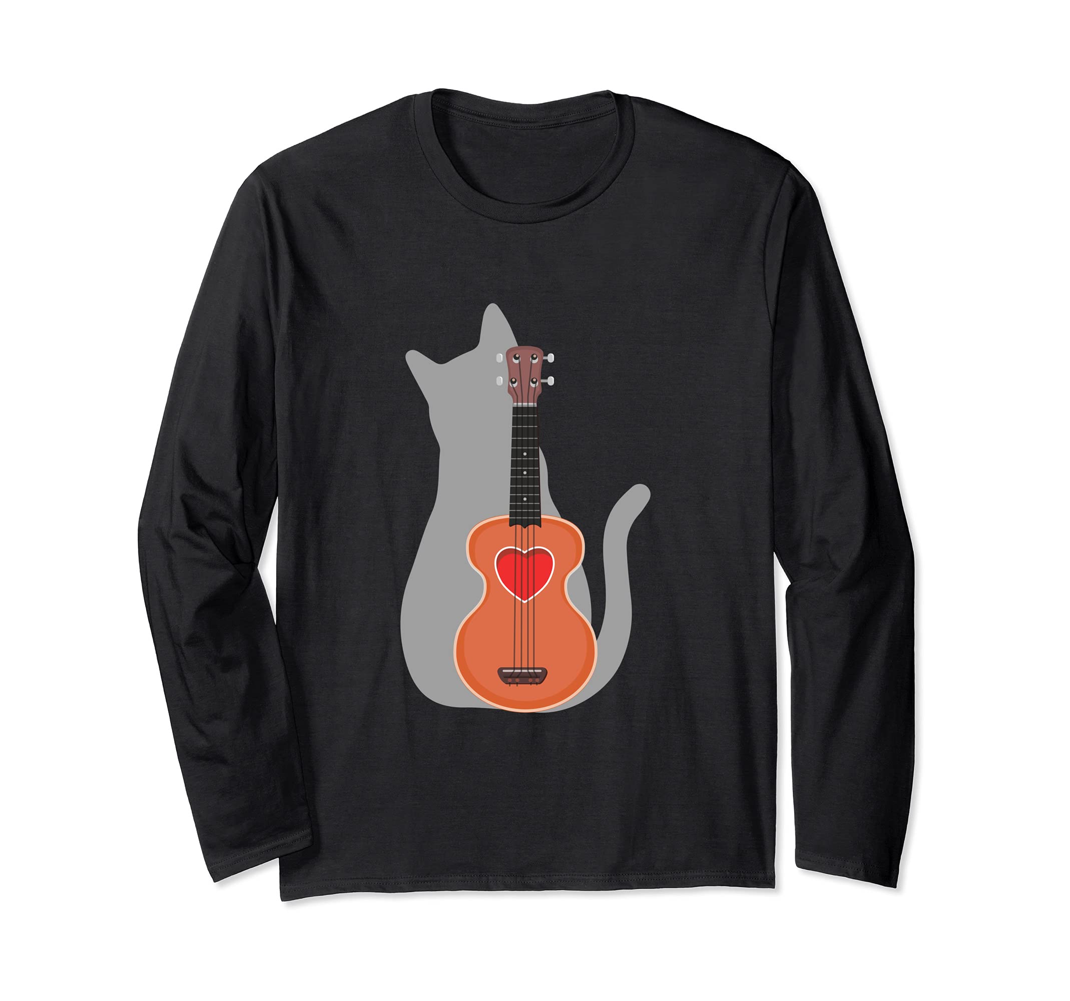 Cat Heart Musician Hawaiian Uke Guitar Acoustic Hawaii Long Sleeve T-Shirt