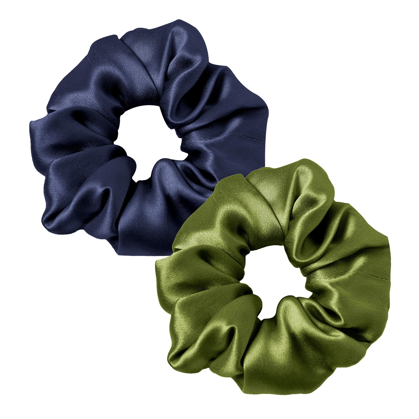 LILYSILK Women's 100% Silk Hair Scrunchies Ladies Elastic Hair Tie Bobbles Ponytail Holders for All Hair Type and Conditions and Preventing Hair Frizz Breakage Loss,Navy Blue+Dark Olive — image 1