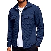 Yousify Mens Casual Shirt Jacket Long Sleeve Button Down Fall Shacket Lightweight Quilted Jackets with Pockets