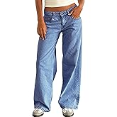 Flvsun Women's Wide Leg Low Waisted Baggy Jeans Casual Loose Y2K Boyfriend Straight Denim Pants