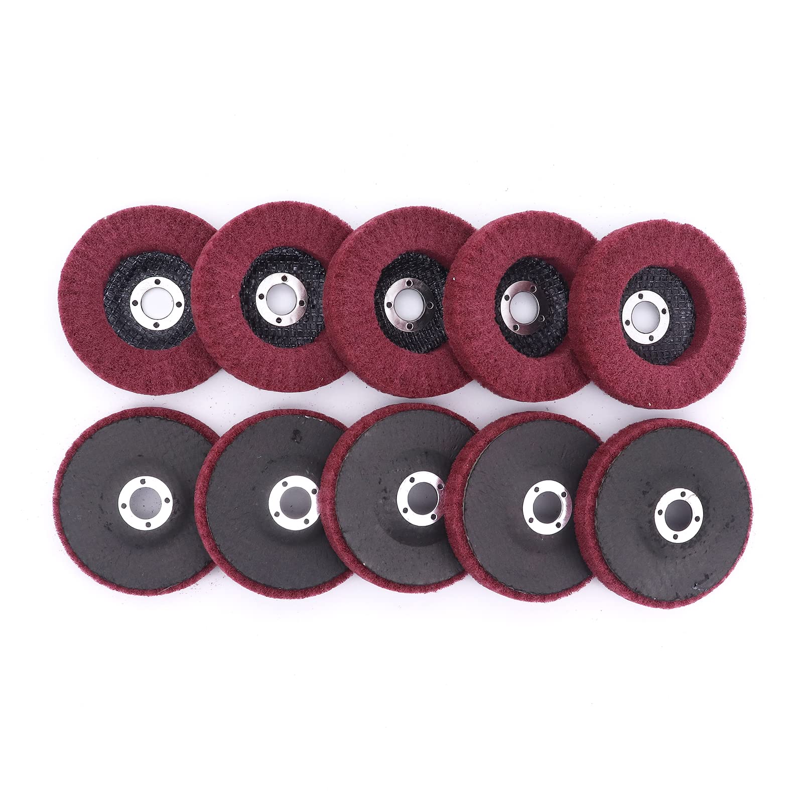 Yuhtech 10 Pcs 4 Inch 100mm Fiber Grinding Polishing Wheel Abrasives Wheel Scouring Pad Buffing Wheel Flap Disc for Angle Grinder, Red