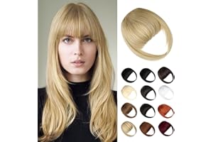 Wodelanle Bangs Hair Clip in Bangs, Fake Bangs Natrual Clip on Bangs,Faux Blonde Bangs Easy Clip in Hair Extenisons,French Bangs Fringe with Temples Hairpieces Curved Bangs for Daily Wear