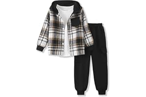 Yhnslsf Boys Clothes Fall Winter Outfits, Toddler Boy Sweatsuit Plaid Hoodie Pants Clothing Set For Kids Boys Size 5-12 Years