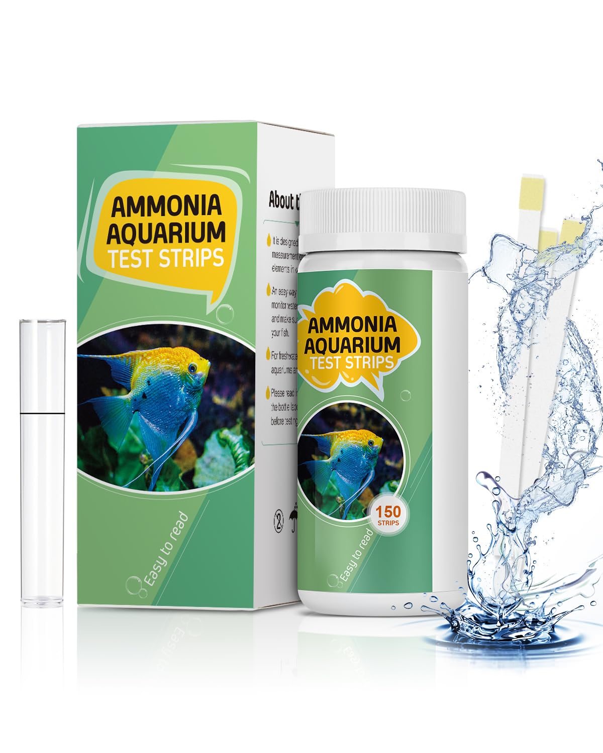 Pawfly Aquarium Ammonia Test Kit - 150 Strips - Fresh & Salt Water - Fast & Accurate - Test Tube Included - For Aquarium, Fish Bowl & Pond