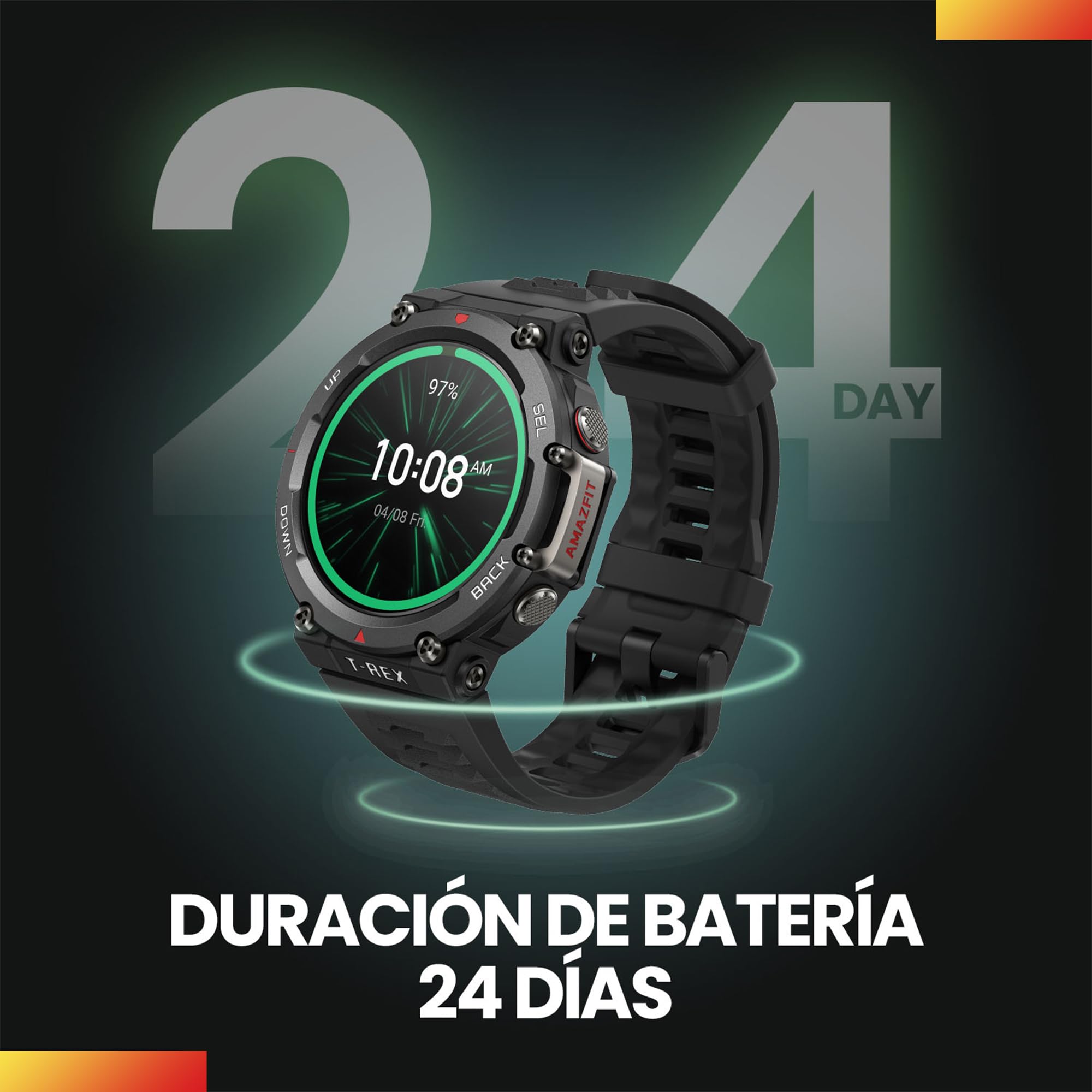 Amazfit T-Rex 2 Rugged Smart Watch, Military Certified, GPS, 24-Day Battery Life, Heart Rate, VO2, SPO2 Monitoring, Pacer, Altitude, 10 ATM Water-Resistant, Sleep Monitoring (Khaki)